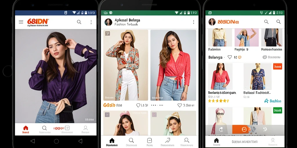 Antarmuka aplikasi 68IDN menampilkan koleksi fashion terbaru dengan jelas.