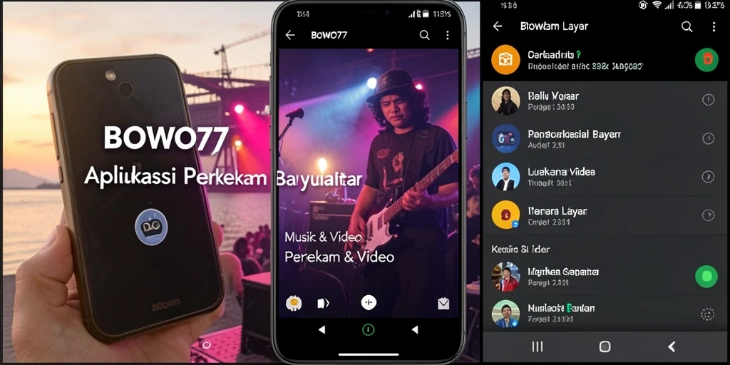 Screenshot utama BOWO77 menampilkan antarmuka perekaman layar yang terintegrasi.