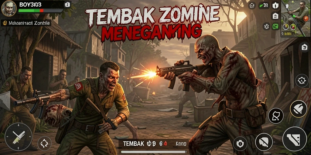 Antarmuka BOY303 yang penuh aksi saat melawan zombie.