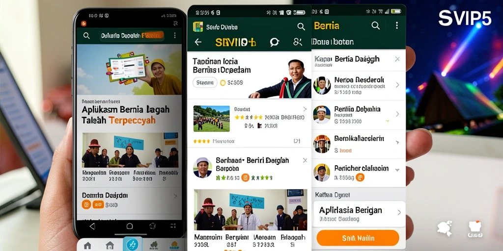 Antarmuka aplikasi SVIP5 dengan berita daerah terkini.